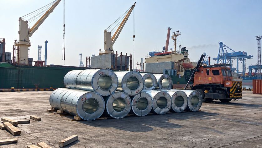 steel coils at a hazy industrial port (1)